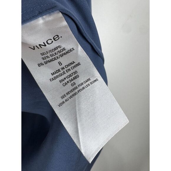 Vince Silk Crepe Hidden Buttons Minimalist Blouse Sz 8 Career Blue Office - Picture 3 of 6